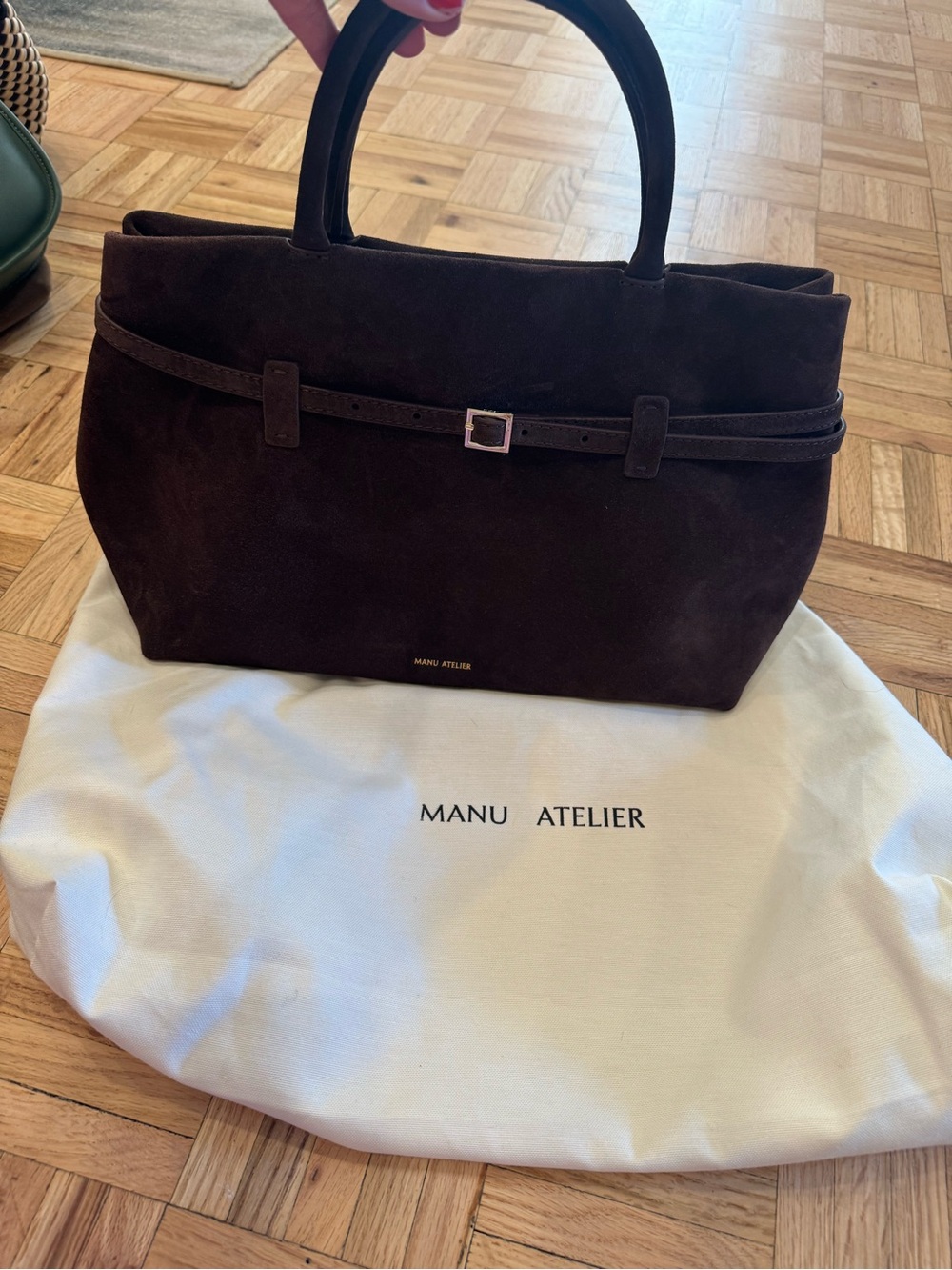 Manu Atelier Le Cambon 35 Brown Suede Tote with Gold Hardware- new!